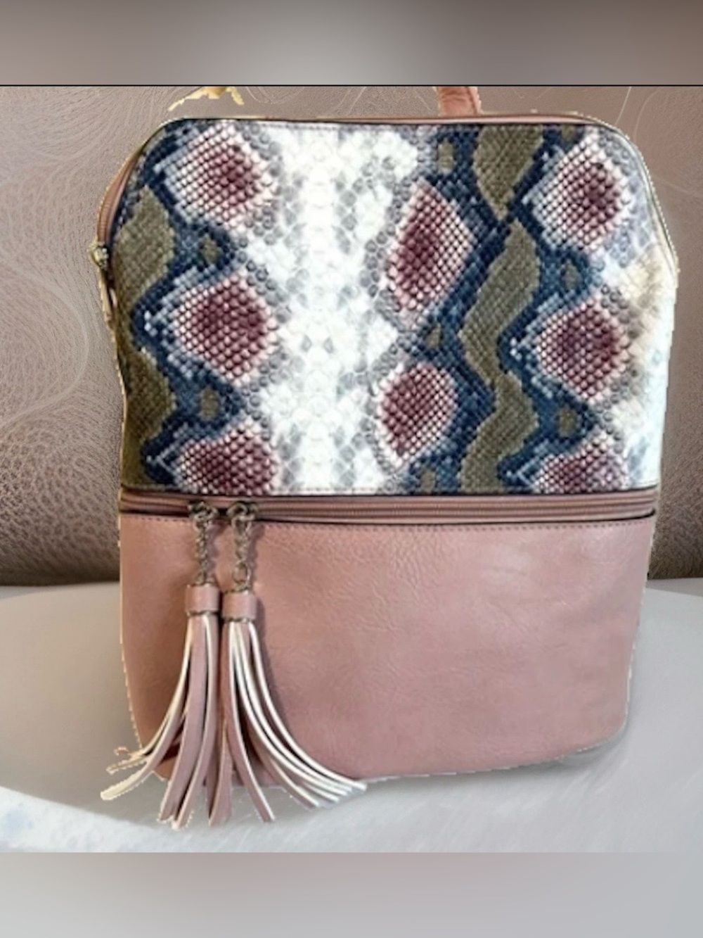 SALE! K-Carroll NWT Pink Snakeskin Backpack Handbag Purse Zipper Vegan Leather